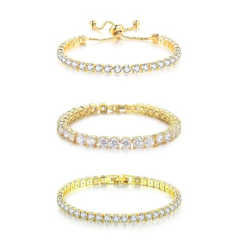 Tennis Women's Bracelet Set ，Fashion Adjustable Chain Bracelet Jewelry Gifts for Thanksgiving Christmas Birthdays and Mother's Day Gifts 3pcs