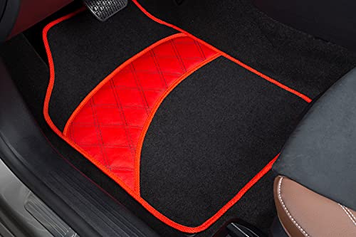 Colinoo 4-Piece Deluxe Carpet-Floor Mat Set Waterproof Universal Fit Car Floor Mats Protection With Rubber Lining, Suitable For All Vehicles Red #TOP2