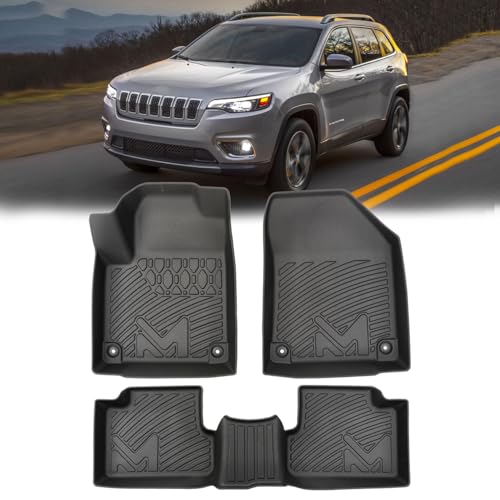 Image of TPE Automotive Floor Mats Custom for 2016-2023 Jeep Cherokee (Not for Grand Cherokee), All Weather Cover Protection Waterproof Black Floor Liner Front & Rear Row Full Set Car Mats, 3PCS