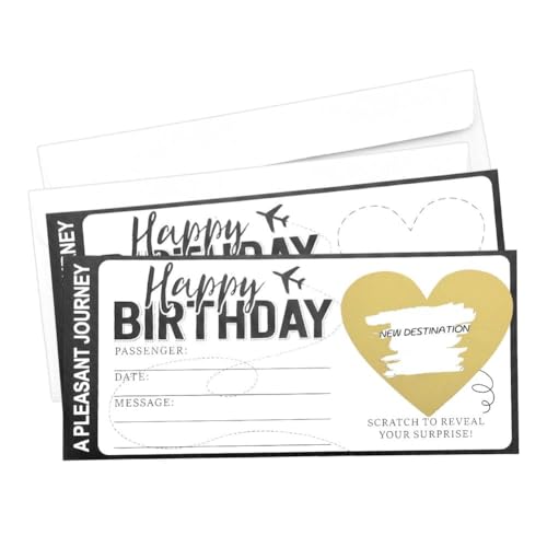 MXXGMYJ Happy Birthday Boarding Pass Gift Ticket Surprise Trip Reveal Card Scratch Off Bday Gifts Plane Tickets with Envelopes Scratch Stickers Travel Ticket for Holiday Birthday Events 2 Set