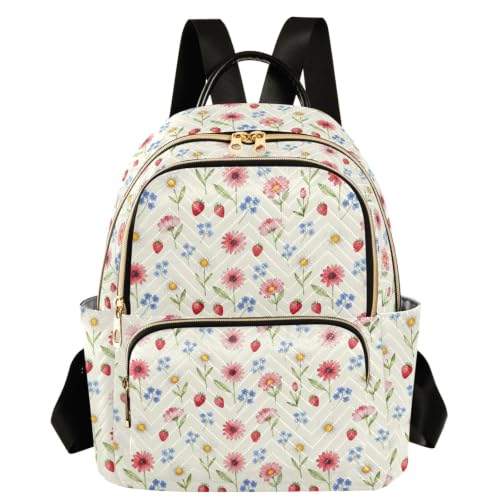 Mochila de margaritas casual color crema pequeña y ligera para mujer