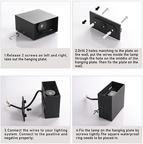 OOWOLF LED Wall Light Pack of 2,IP65 Black Wall Light,3000K 6W Outdoor Wall Light,Modern Aluminum Up and Down Wall Lights for Living Room/Stairs/ Bedroom/Garden/Hallway(Black) [Energy Class A+++]