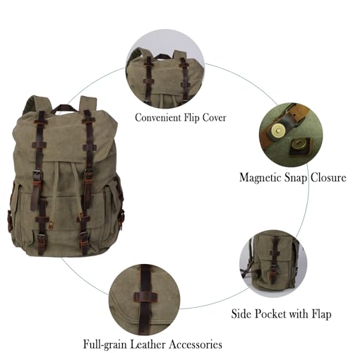 Retro Canvas with Cowhide 30L Large Capacity Backpack Suitable for Men'and Women Multifunctional Rucksack for Hiking/Traveling/Travel (8269 Army Green)4
