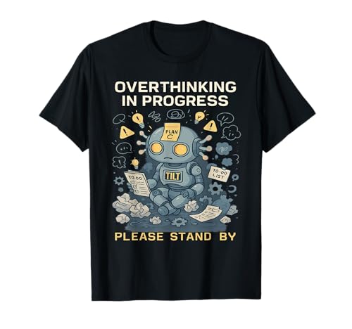 Bot de pensamiento excesivo en modo de pánico de robot inclinable Camiseta
