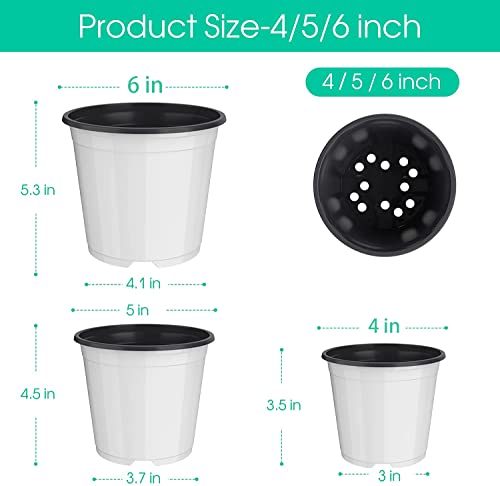 Dunpute 4 5 6 Inch Nursery Pots, 21 Packs Plastic Pots With Drainage Hole, Plant Containers For Seedlings, Succulents, Transplanting (4 5 6 Inch, White-Round) #TOP1