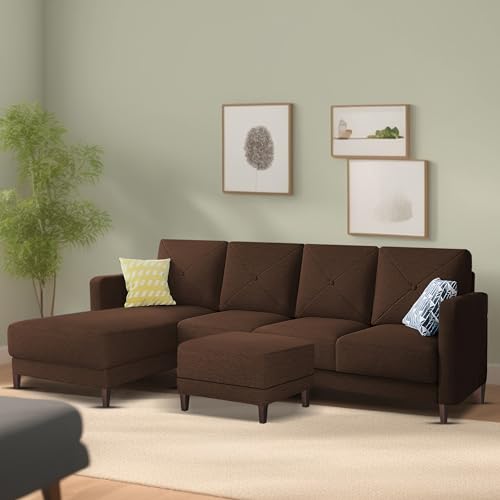 Image of Baloney LHS 6 Seater L Shape Sofa Set with Center Table for Living Room (Brown Fabric) Premium Fabric Sofa
