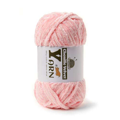 Image of Plush Chenille Chunky Yarn - Fluffy Velvet Yarn Crochet for Blanket Knitting and Crocheting - Soft Baby Yarn for Crocheting - Amigurumi Crochet Yarns 100g (87yds) (Pink)