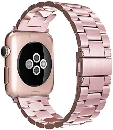 Simpeak Band Compatible with Apple Watch Series 8 41mm Series 7 41mm, Women Men Solid Stainless Steel Business Band Strap Replacement for iWatch Series 6 SE 5 4 (40mm) Series 3 2 1 (38mm), Rose Gold