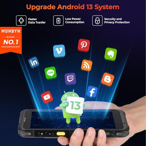 Image of MUNBYN Upgraded Android 13 Barcode Scanner with 5.5 inch Full Screen & Dock Charger, Equip with Zebra SE4710 Engine, Rugged PDA Handheld Mobile Computer Wireless Wi-Fi 6, 4G LTE, Inventory Scanner