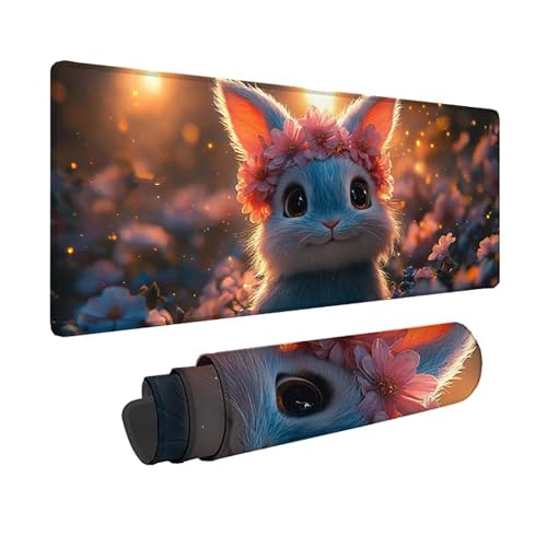 Tapis souris lapin mignon avec bords cousus pour un bureau organisé et confortable