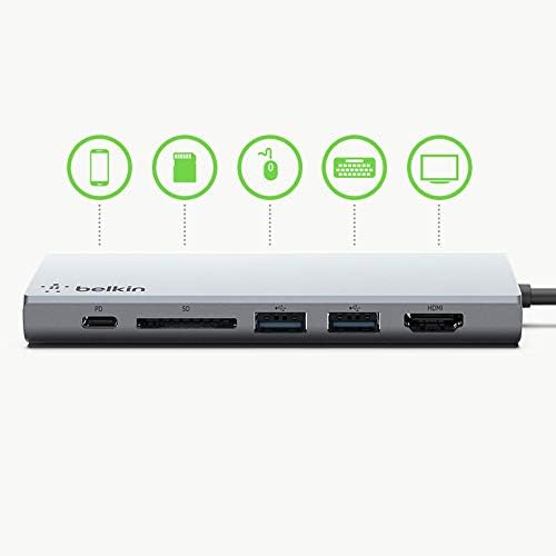 Belkin USB-C Multimedia Hub with Tethered USB-C Cable (USB-C Dock for Mac OS and Windows USB-C Laptops, 1 HDMI Port, 1 Gigabit Ethernet Port)
