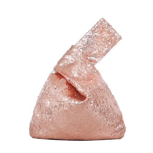 Image of SquarePie Sequin Wrist Bag Phone Wallet Bag Portable Cosmetic Organizer Pouch Rose Gold