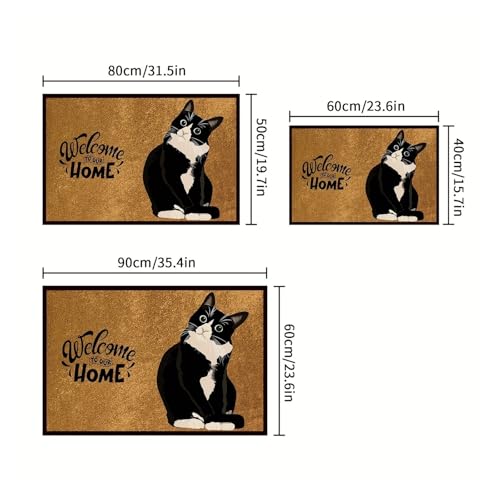 Tapis de bienvenue motif chat noir lavable de 60x90cm