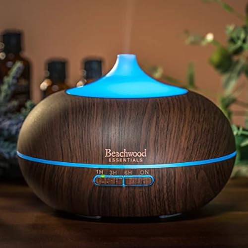 Beachwood Essentials Ultimate Ultrasonic Aromatherapy Diffuser For Essential Oils - Therapeutic Grade, Helps You To Relax - 3 Timer & 7 Ambient Light Settings - Up To 16 Hours Of Use - Cherry, 300Ml #TOP5