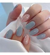 Medium Coffin Press on Nails Blue Fake Nails Rhinestone with Star Design Acrylic False Nails Arti...