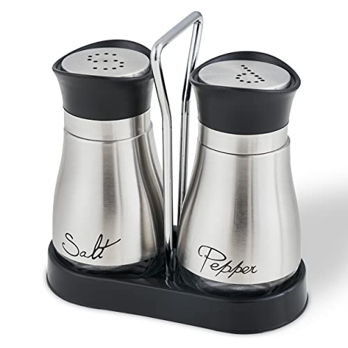 Image of Salt and Pepper Shakers Set, Stainless Steel with Glass Bottle for Table, RV, Camp, BBQ, Set of 2, Sliver