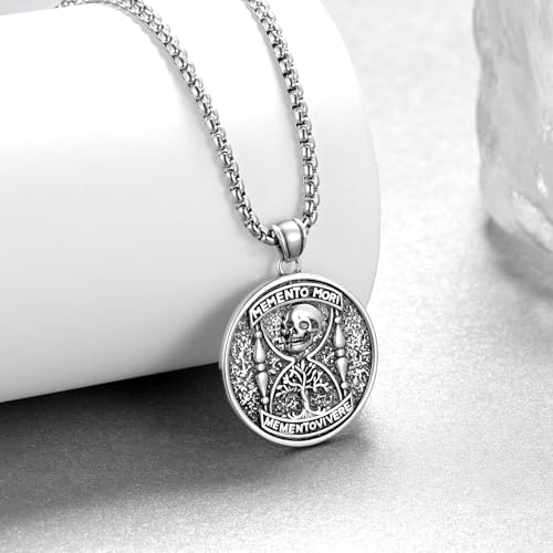 Memento Mori Necklace 925 Sterling Silver Tree of Life Memento Mori Necklace Skull Jewelry Gifts for Men3
