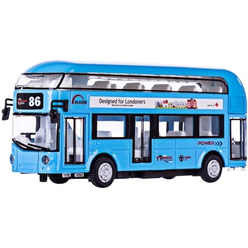 Image of DEOXY Diecast Double Decker Bus Toy for Kids Toy Bus with Light Sound Pull Back (6008 Blue)