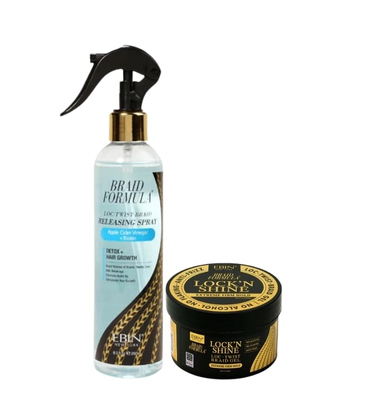 Braid Spray - 1x Braid Formula Loc. Twist. Releasing Spray 8.5oz with Apple Cider Vinegar and Biotin Bundle with 1x Lock’N Shine Gel 8oz for Hold, Shine, and Scalp Care – Gift Set (2 Items)