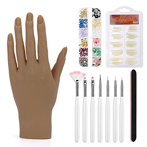 Silicone Hand for Acrylic Nails,Realistic Silicone Nail Training Hand, Soft Flexible Bendable Nail Practice Mannequin Hand for Nails Art DIY Print Practice Tool (Left Hand)