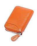 Womens Credit Card Holder Small RFID Blocking Ladies Wallet with Stainless Steel Zipper Excellent Genuine Leather Accordion Wallets Case for Women ID Compact Slim Blocked Zip Accordian Cards Orange