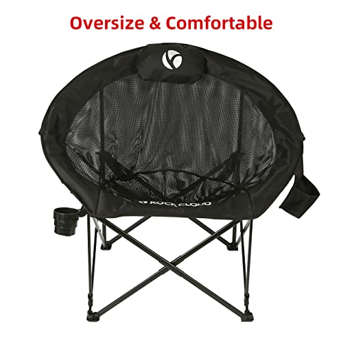 Rock Cloud Folding Camping Chair Oversized Padded Moon Round Saucer Chairs Outdoor For Camp Lawn Hiking Fishing Sports, Black #TOP4