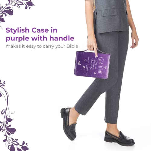 DEHITE Bible Cases for Woman — Leather Bible Covers for Women — Carrying Bag for Woman — Pen Slots — Zippered Pocket — Premium Faux Leather Holder — Christian Floral Accessories — Large Size