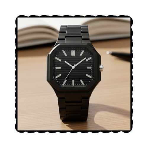 PAPIO® Men’s Analog Watch | Square Dial Wrist Watch for Men | Black Color Polycarbon Strap | Stylish Casual & Formal Watch (MN-286 Black)