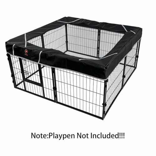 Image of PJYuCien Square Top Cover for 32'' Width 8 Panel Pen, Black | More Peace of Mind, More Safe, and Reduce Mess, Suitable for Puppy, Duck, and Other Small Animals,Adhesive Tape Connect