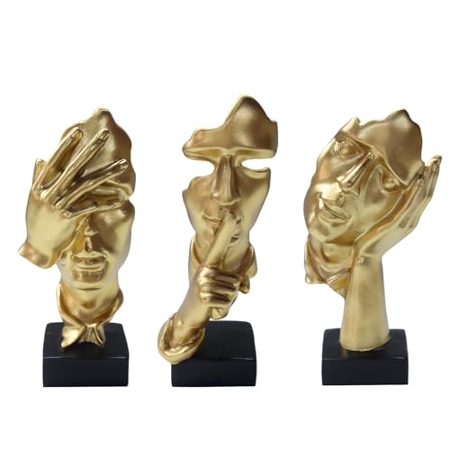 Estatua Grande 3 Pzs Pensador Resina Dorada Moderna