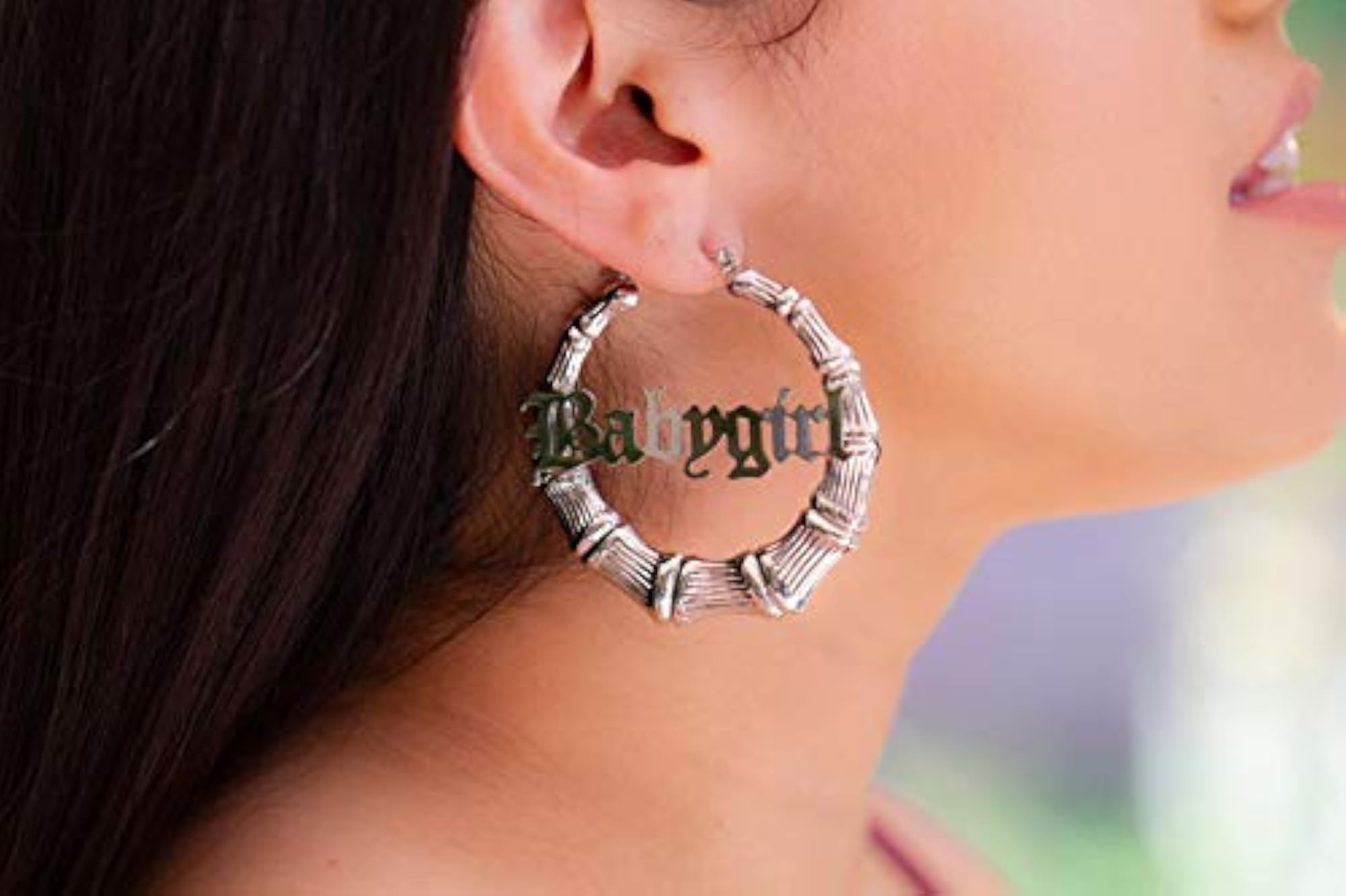 Large Bamboo Earrings with Babygirl Word, Hip-Hop Style