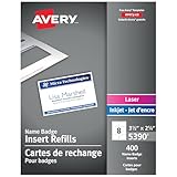 Avery Name Badge Inserts, 2.25" x 3.5", Print or Write, for Laser/Inkjet Printers, 400 Badge Inserts, (5390)