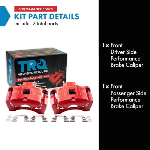 Image of TRQ Front Brake Caliper Set Painted Red Brackets Compatible with 2011-2014 Chrysler 200 2007-2010 Sebring 2008-2014 Dodge Avenger 2007-2012 Caliber 2007-2017 Jeep Compass Patriot