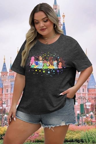 Image of NANYUAYA Plus Size Magic Shirts for Women Castle Kingdom Graphic Magical T Shirt Cute Holiday Princess Tee Vacation Tops
