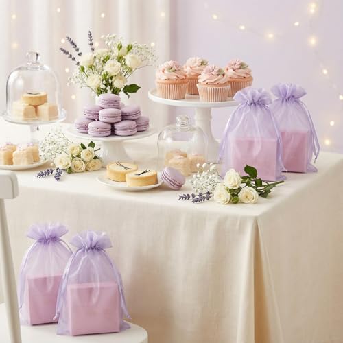Image of QIANF 20 Pcs Lilac Purple Organza Bags 6X9 inch for Wedding Favors with Drawstring, Large Mesh Gift Bags Jewelry Pouch for Candy Bridal Shower Party Favor Baby Shower Christmas