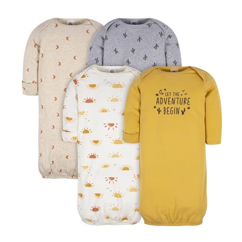 Image of Gerber Baby Girls 4-Pack Sleeper Gown - Soft Cotton Newborn Nightgowns, Elastic Hem Sleepwear Set for Infant Girls