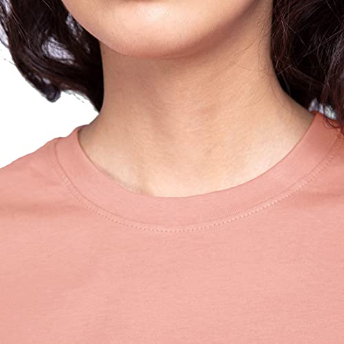Image of Bewakoof Women's Cotton Relaxed Fit Solid Boyfriend Fit Round Neck T-Shirt