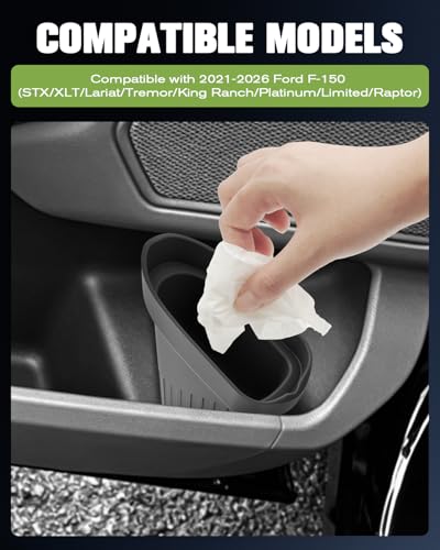 Image of Silicone Car Trash Bin for Door 2026 F150 XLT Car Door Trashcan Trash Holder for2021-2026 F150 Raptor Accessories (STX /XLT /Lariat /Tremor /King Ranch /Platinum /Limited) Driver Passenger Door Bin Flexible