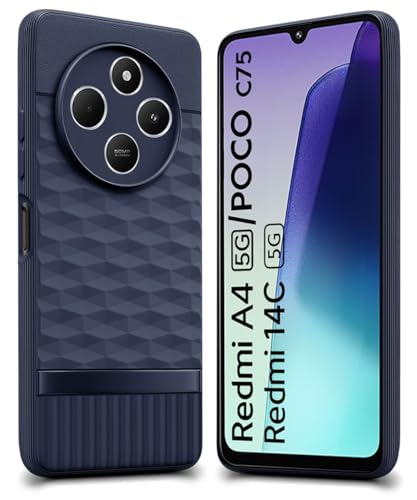 Image of WOW IMAGINE Back Cover for Redmi A4 5G | Poco C75 | 14C 5G | Poco M7 with Hexa Cube Design | Ultra Slim Rubberised Case | Inner Velvet Fabric | Silicone Flexible Mobile Case | Camera Protection - Blue