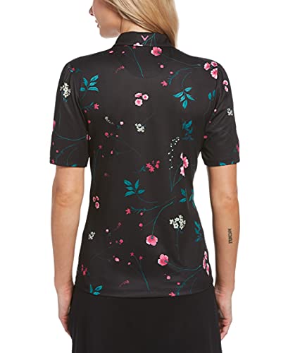 Callaway Women's Botanical Floral Print 1/2 Sleeve Golf Polo Shirt, Caviar, Extra Small #TOP1