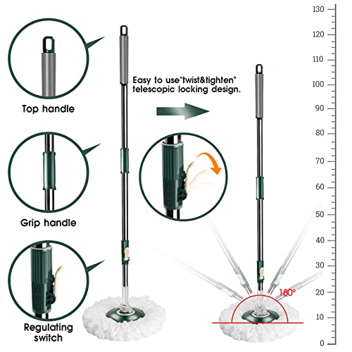 Mastertop Spin Mop And Bucket With Wringer Set, Mop Bucket Cleaning System With Foot Pedal, 360°Rotation, 5 Microfiber Mop Pads, 1 Brush Head, Hardwood Floor #TOP1