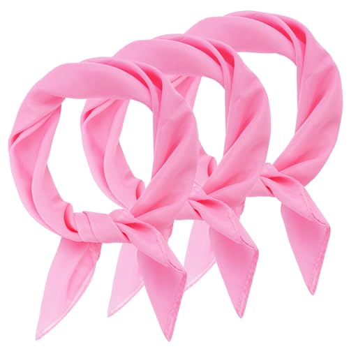 Jmkcoz 3 Pcs 50s Chiffon Scarf Sheer Square Neck Head Scarf for Women Girls Hip Hop 1950s Party Halloween Costume (Pink)