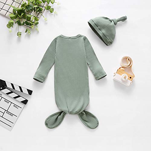 Baskopa Baby Knotted Sleeper Gown Unisex Boys Girls Sleepsuits With Mitten Cuffs And Matching Hat Baby Coming Home Outfit Green #TOP6
