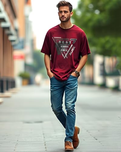 Image of AUSK T-Shirt for Mens with Round Neck Oversized Drop Shoulder