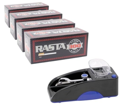 ¡Entuba con Estilo! UBOON - Rasta: 4 Cajas de 300 Tubos para Cigarrillos Vacíos + Máquina Liadora de Tabaco Entubadora Eléctrica. ¡1200 Tubos y Maquinilla Portátil para Fumar en 3 Tamaños! (MEDIANA)