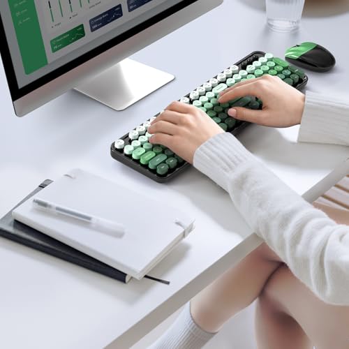 Image of Wireless Keyboard and Mouse Combo, 2.4GHz Gradient Colorful Full-Size Retro Typewriter Keyboard with Wireless Mouse for PC /Desktop /Laptop /Windows (Black Green)