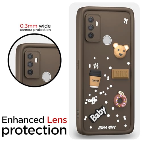 Image of Pikkme Back Cover for Oppo A53 | Cute Fun Cartoon 3D Bear Silicone Full Body Protection Bumper Case (Brown)