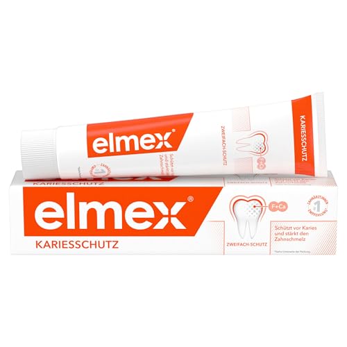 elmex Zahnpasta Kariesschutz 75ml – medizinische Zahnreinigung für hochwirksamen Kariesschutz – bietet zweifach aktives Kalzium-Fluorid Schutzschild für widerstandsfähige Zähne