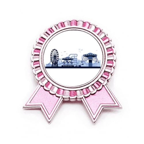 Broche rose et bleue inscription Parc d'attractions taille M en métal résistant