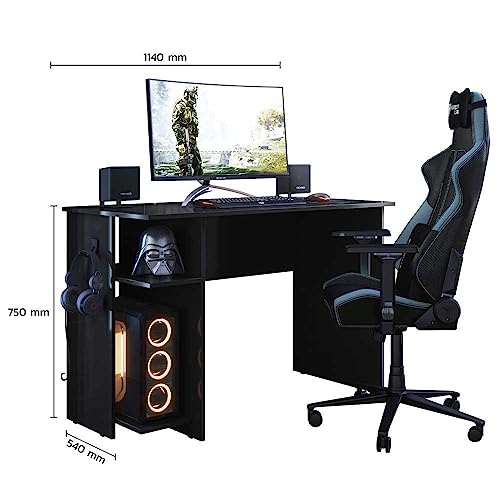 Escrivaninha Gamer Mesa De Escritorio Com Suporte De Fone Preto